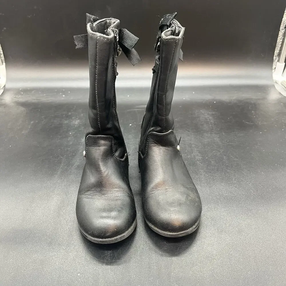 Michael Kors girls Imogen-T black riding boot size 8 ribbon bow MK